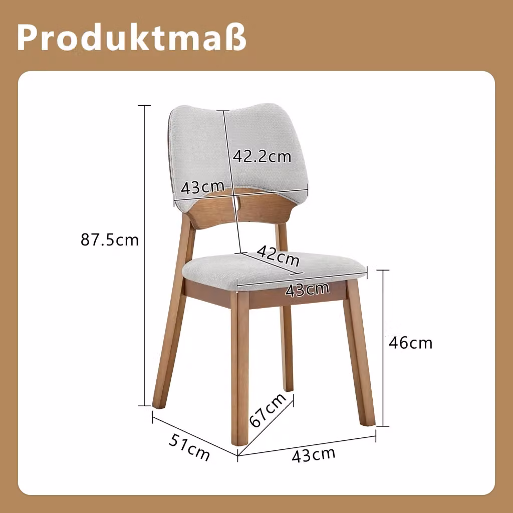 Set di 2 sedie da pranzo WISHDOR in legno di gomma con schienale a farfalla e seduta imbottita in tessuto grigio opaco – 2