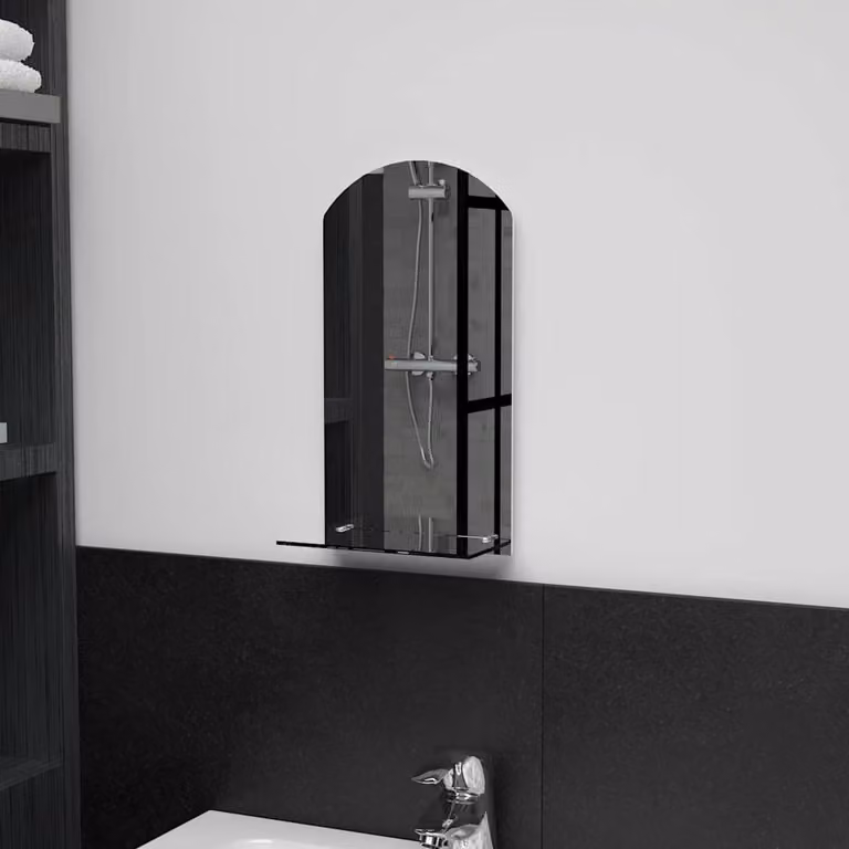 vidaXL Specchio da Parete con Mensola in Vetro Temperato Argento, L: 40 cm, H: 20 cm