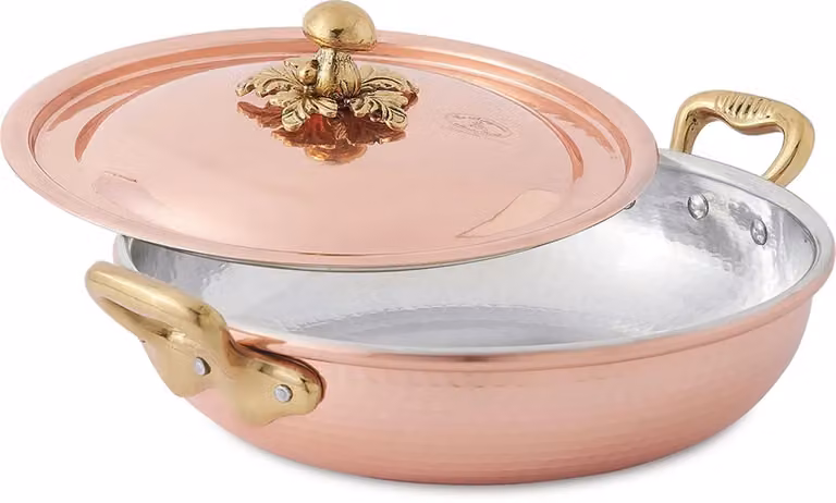 Tegame alto rotondo in rame con coperchio linea Michael's Range, diam. 24 cm