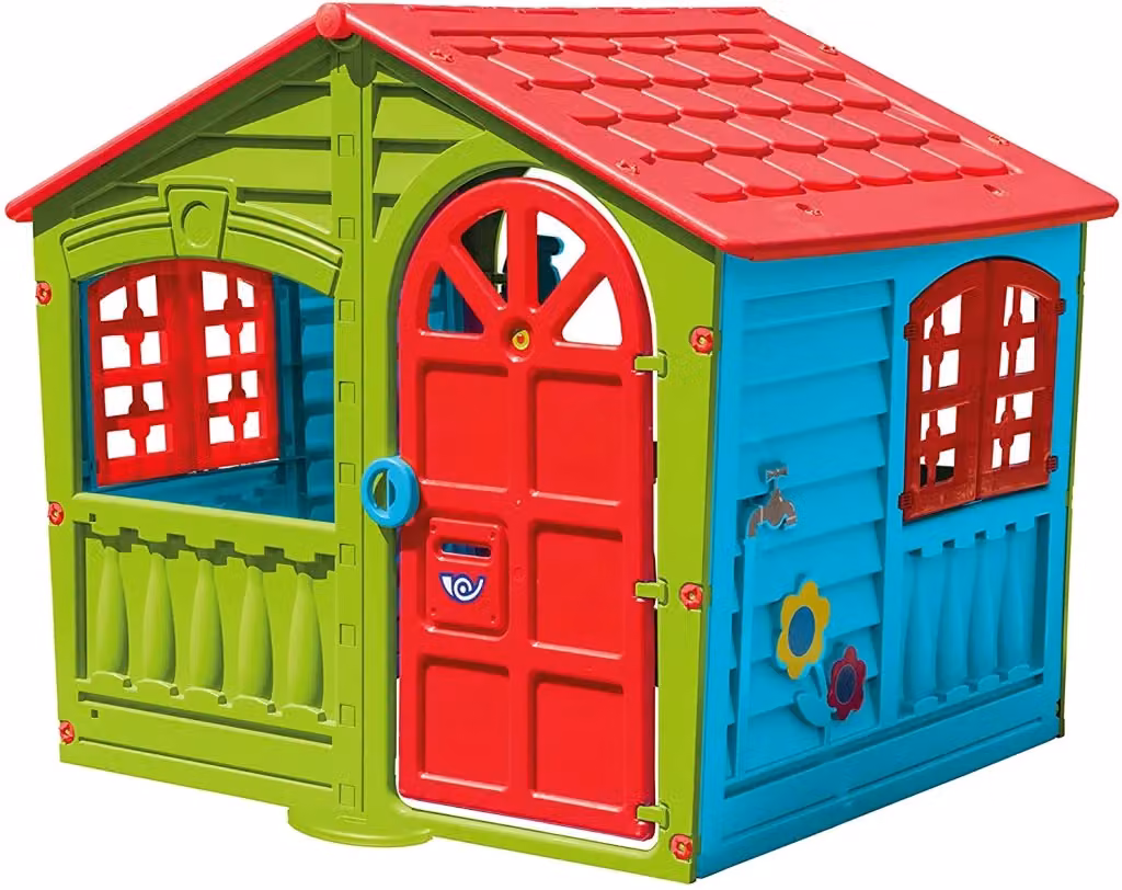 Casetta per bambini da esterno e interno con sportone, multicolore, H: 140 cm, L: 115 cm, P: 115 cm
