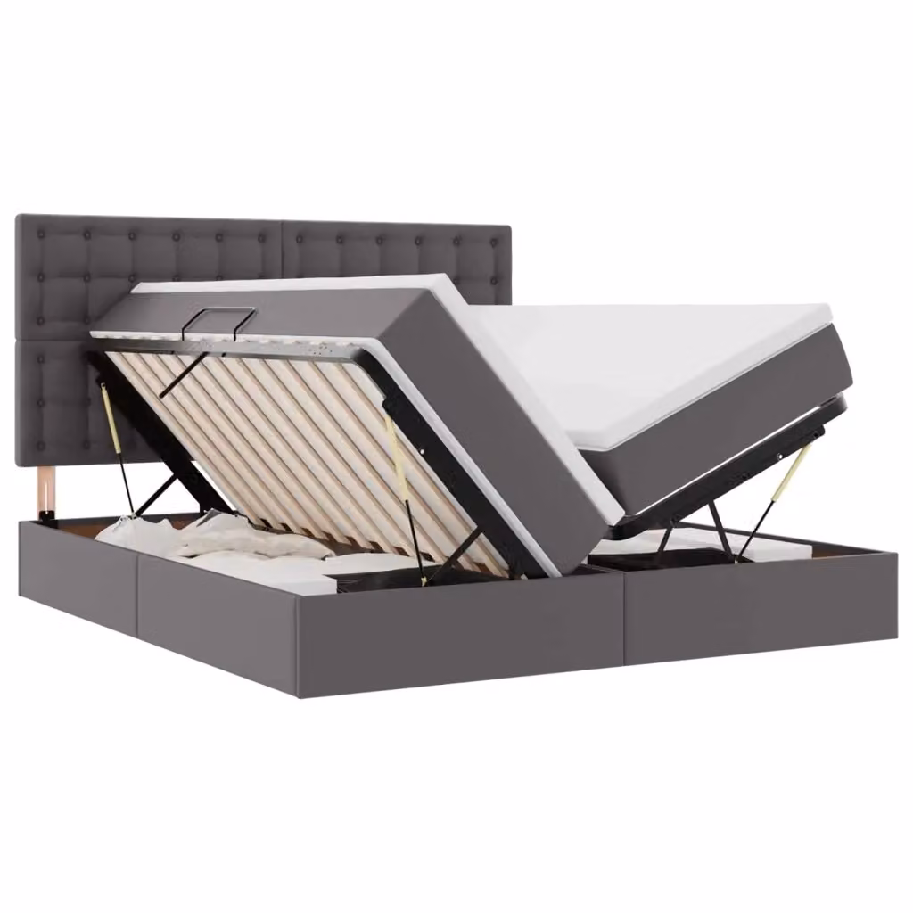 Letto con contenitore vidaXL in pelle sintetica grigio con illuminazione LED L/P: 180 x 200 cm – 2