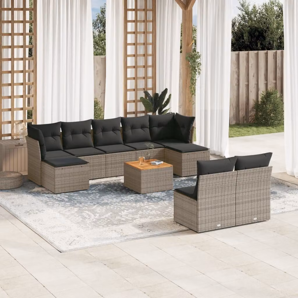 Maison Exclusive - Set Divano da Giardino 10 pz con Cuscini Grigio in Polyrattan