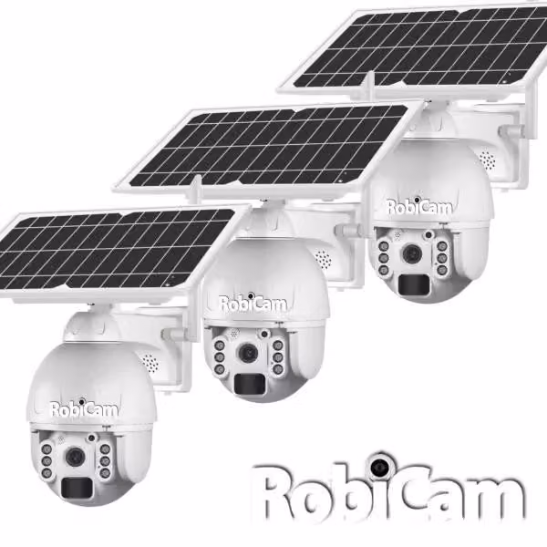 Kit 3 telecamere solari WiFi, PTZ girevoli, RobiCam, WiFi Solar, Full HD 4MP, telecamere solari autonome, корпус in alluminio