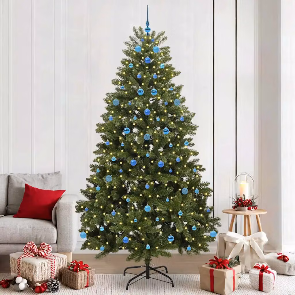 Albero di Natale artificiale vidaXL verde con LED bianco caldo in PVC e metallo, Altezza: 240 cm – 1