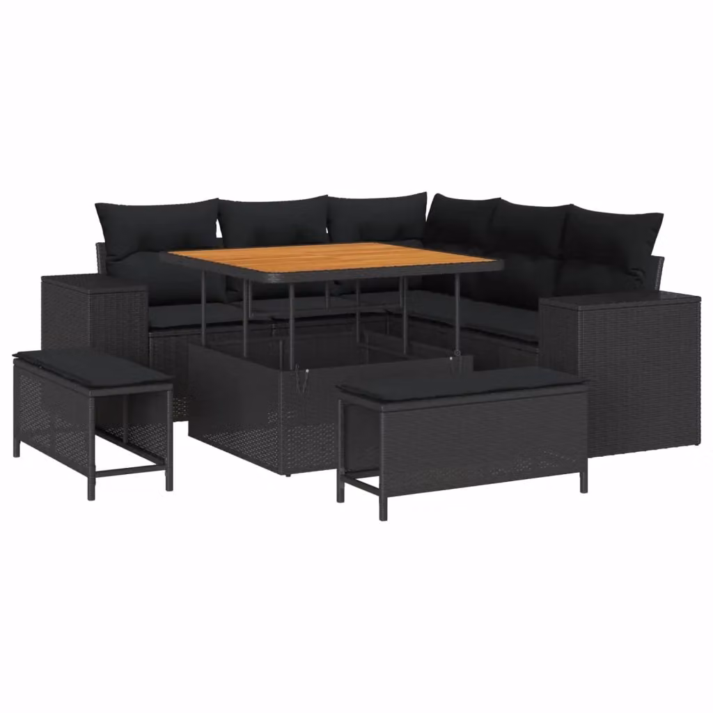 Set Divano da Giardino vidaXL 8 Pezzi con Cuscini e Contenitore, Design Moderno a L, Nero – 2