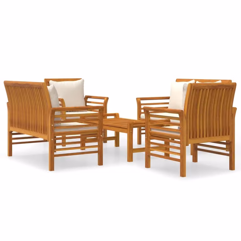 set di 5 pezzi da giardino con cuscini in legno massiccio di acacia