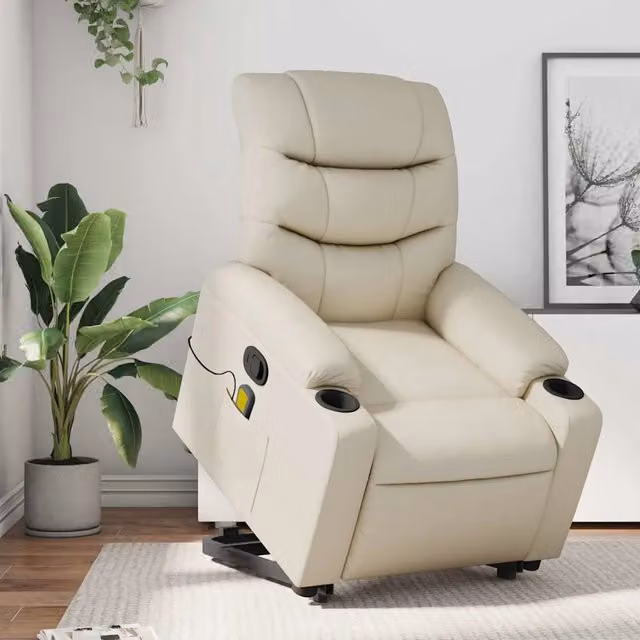 Poltrona Alzapersona Reclinabile con Assistenza Elettrica vidaXL in Similpelle Beige – 1
