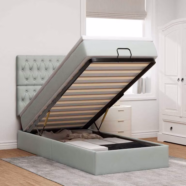 Letto con contenitore a sollevamento vidaXL in velluto con materasso L: 100 cm, P: 200 cm, H: 203 cm