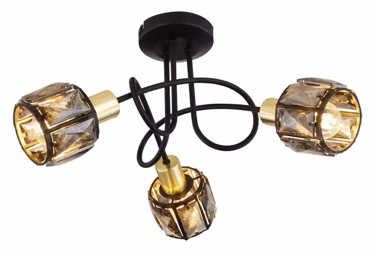 Globo Lighting plafoniera metallo nero opaco, metallo color oro opaco, cristalli di vetro color fumo, ø: 380mm, H: 240mm, escl. 3x E14 40W 230V