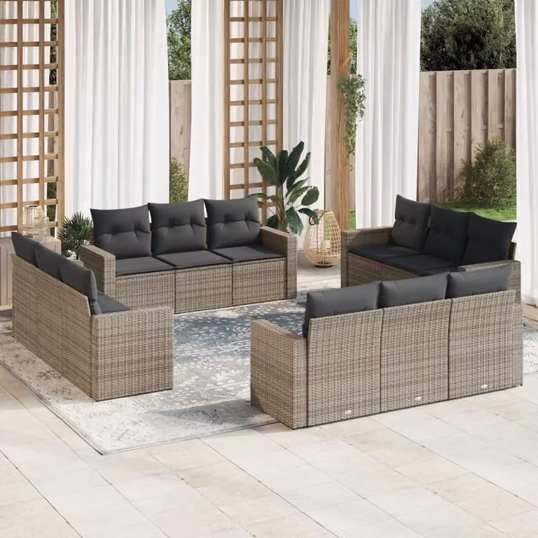 vidaXL Set Divani da Giardino a L con Cuscini Grigio in Polyrattan e Metallo