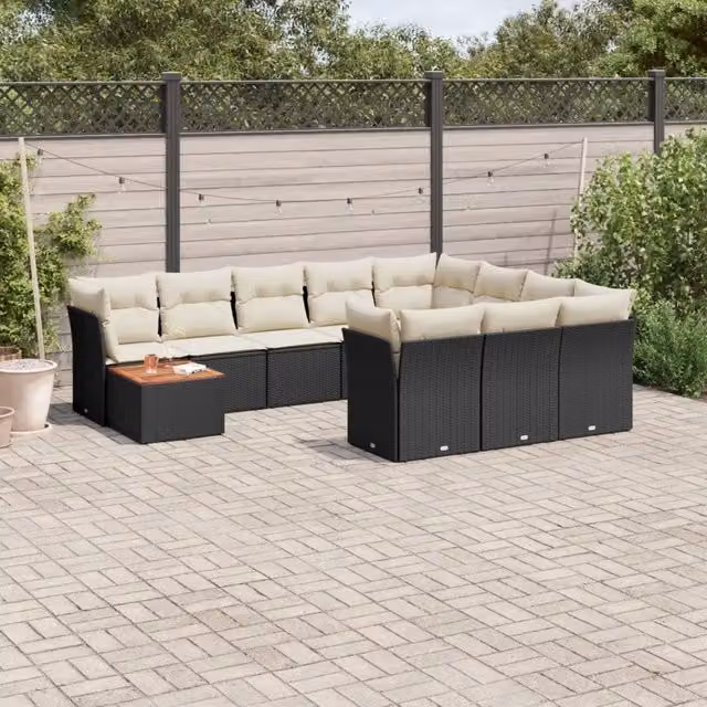 Set di divani da giardino VIDAXL in polyrattan nero con 11 pezzi e cuscini inclusi