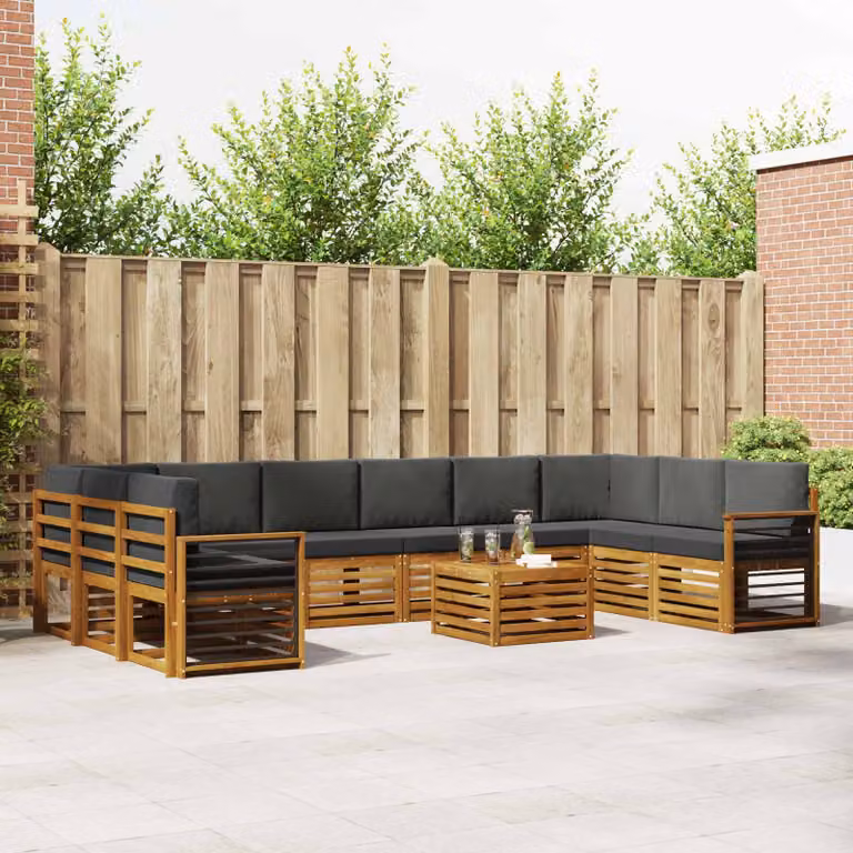 Set di divani da esterno vidaXL a forma di U in legno di acacia con cuscini, beige e antracite