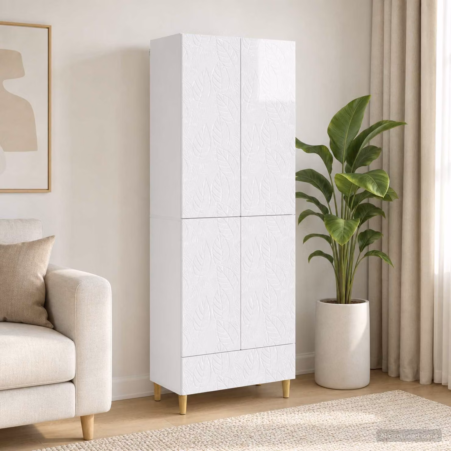 Set di 2 armadi moderni vidaXL in MDF bianco lucido con ripiani e illuminazione integrata L/P/H: 95 x 34,5 x 66 cm