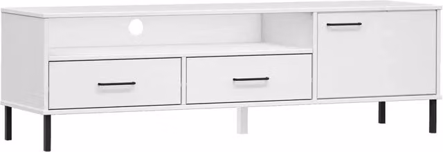 Mobile TV | Armadietto TV | Mobile Porta TV con Gambe Metallo Bianco Legno Massello di Pino OSLO