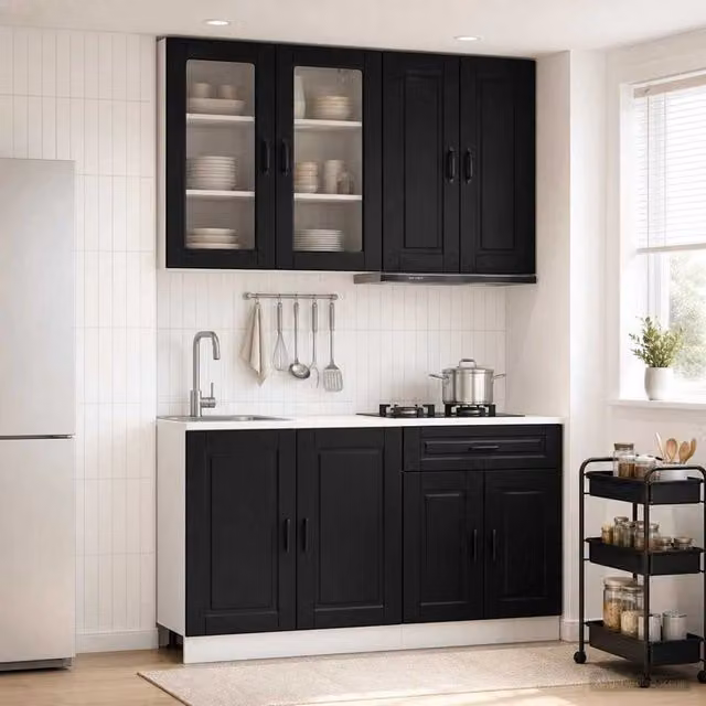 Unità Cucina PORTO 4 pz Nero Legno ingegnerizzato 3438336