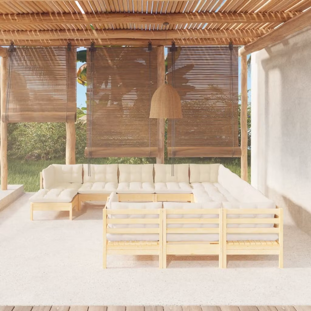 Maison Exclusive - Set Divani da Giardino 12 pz con Cuscini Crema in Massello di Pino