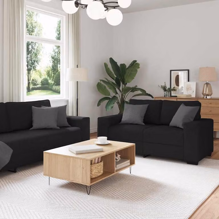 Set di 2 divani moderni vidaXL in tessuto nero con cuscini decorativi