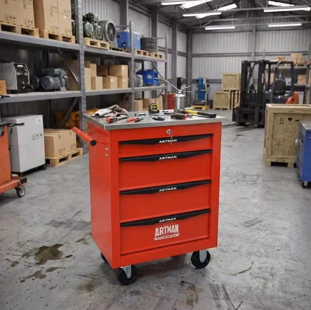 Carrello portautensili 62,5x34,5x78 cm rosso e nero in acciaio, 4 cassetti