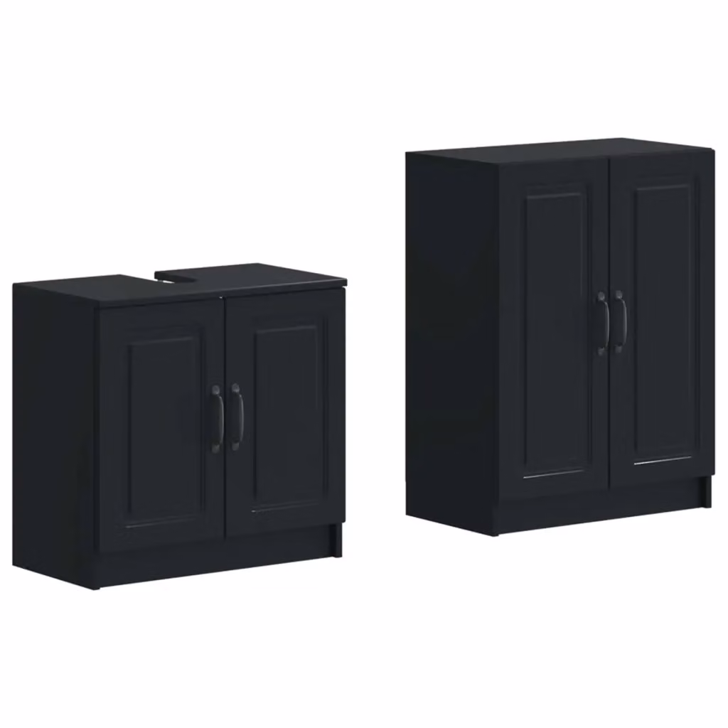 Set di mobili da bagno moderno vidaXL UTRECHT composto da mobile lavabo e mobile laterale in legno nero opaco L/P/H: 80,0 x 59,5 x 31,5 cm – 2