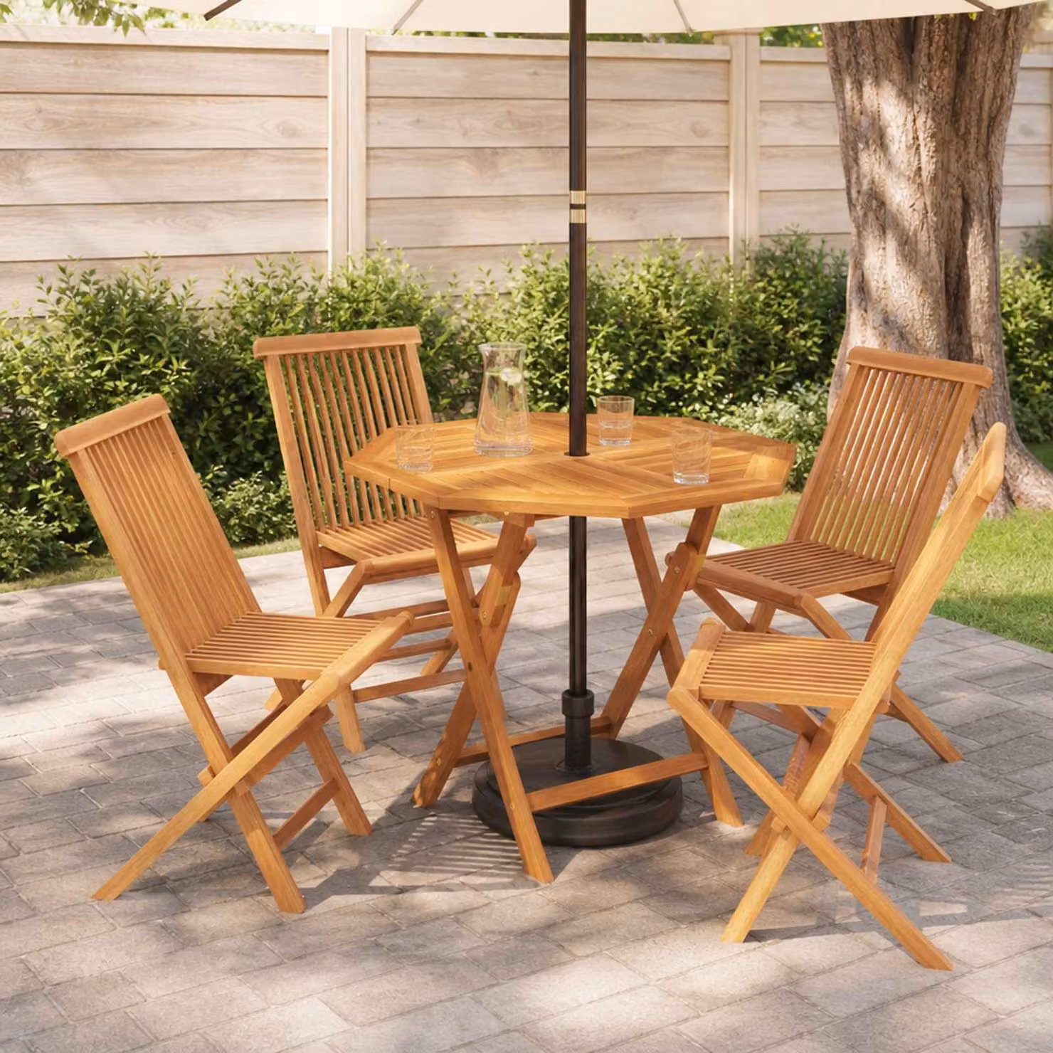 Set bistro da giardino pieghevole vidaXL in legno di teak marrone, 5 pezzi