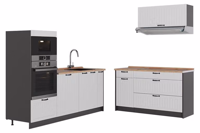 Cucina Vicco Fame-Line Bianco rustico/Antracite 340 cm, PL Rovere, Model 63882