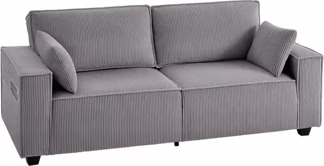 Divano 3 posti 218 cm ¨C Xylo ¨C Tessuto velluto grigio chiaro con cuscini