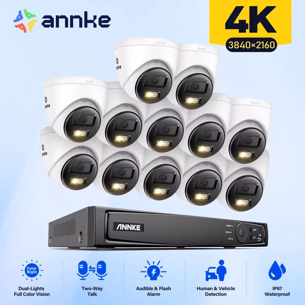 Sistema di telecamere di sicurezza Ultra HD 4K con 16 canali, NVR PoE, audio bidirezionale e visione notturna a colori
