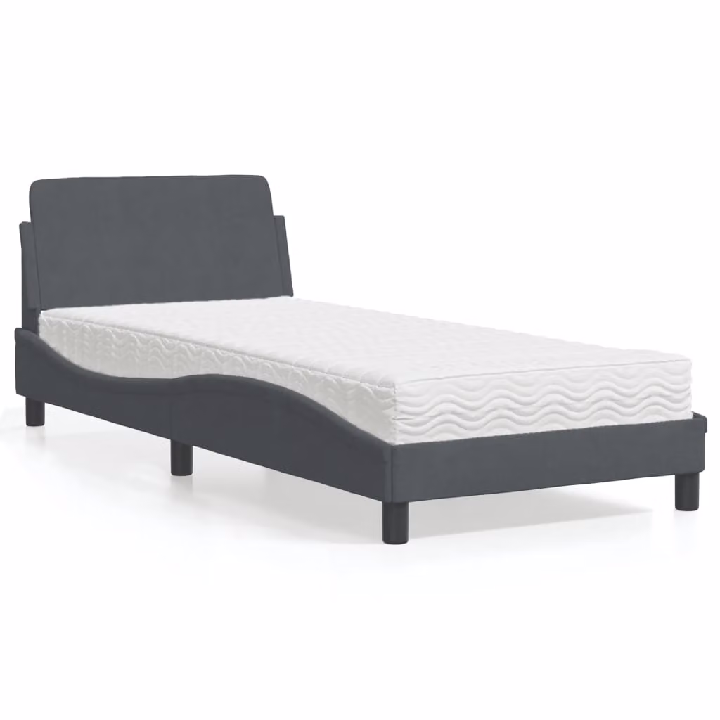 Letto con Materasso Dover vidaXL in Velluto Grigio Scuro 90x190 cm