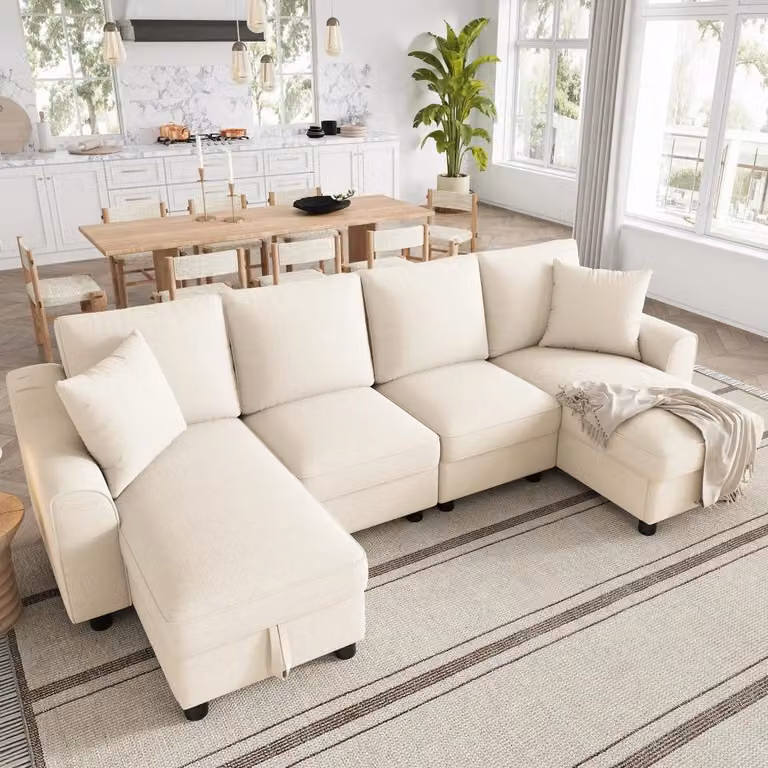 Divano modulare - Divano angolare a forma di "U" - Tessuto in chenille - 4 posti - Con spazio contenitivo - Dimensioni: 280 x 137 x 84 cm - Grigio