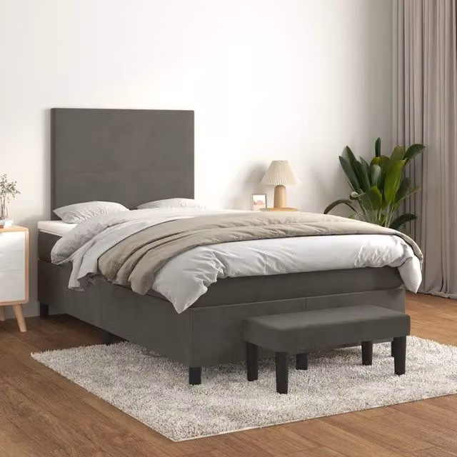 Letto Ibrido con Giroletto a Molle e Materasso vidaXL in Velluto Grigio e Bianco L/P: 120 x 200 cm – 1
