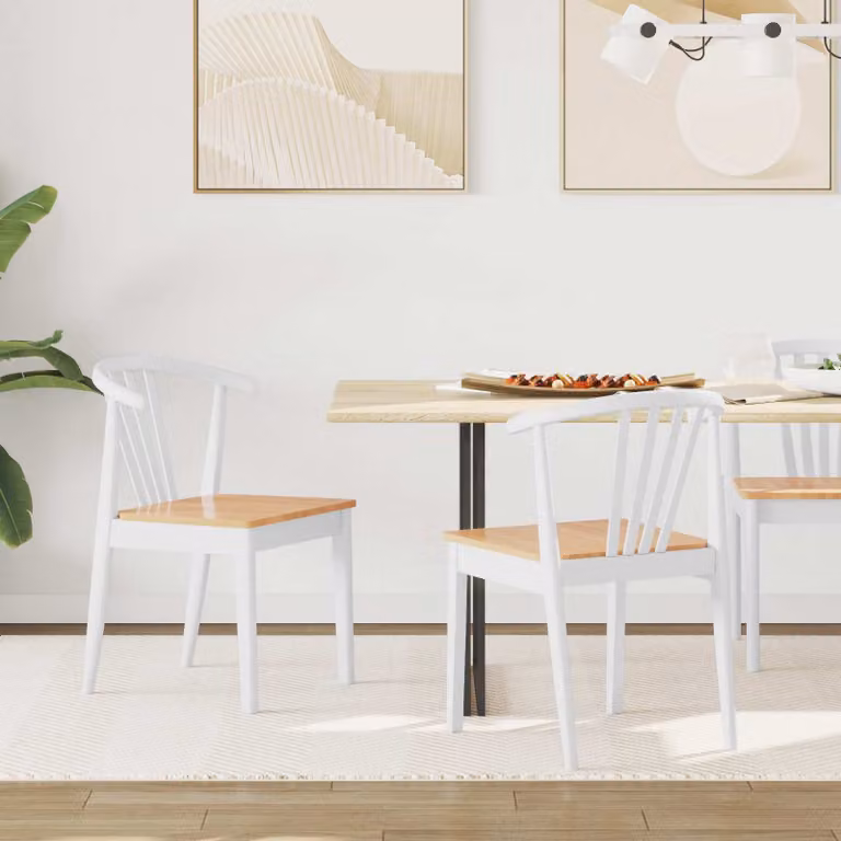 Set di 2 sedie da pranzo vidaXL in legno di gomma con seduta in tessuto, colore bianco e naturale, stile scandinavo