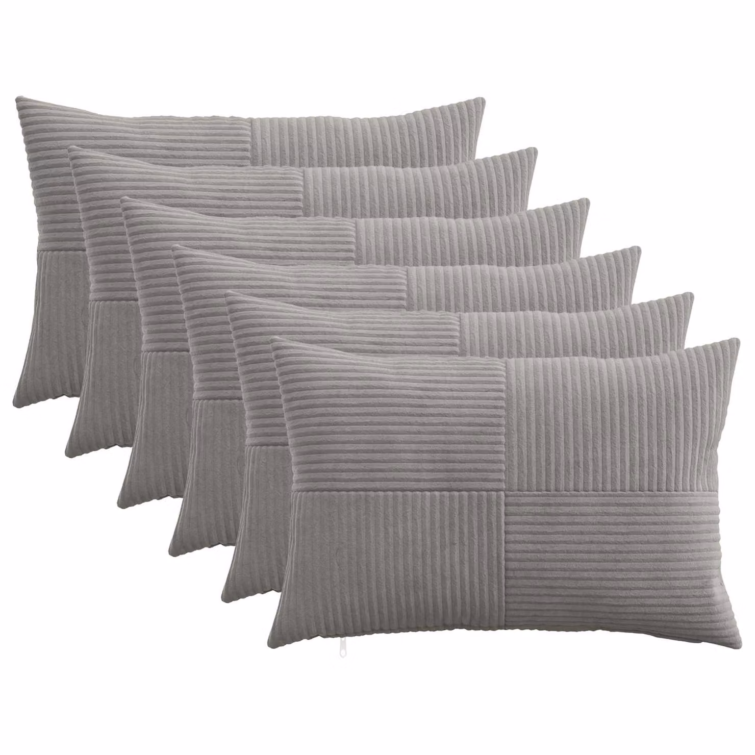 Set di 6 federe vidaXL ALMELO in velluto a coste, Grigio Chiaro, L 50 cm x P 30 cm
