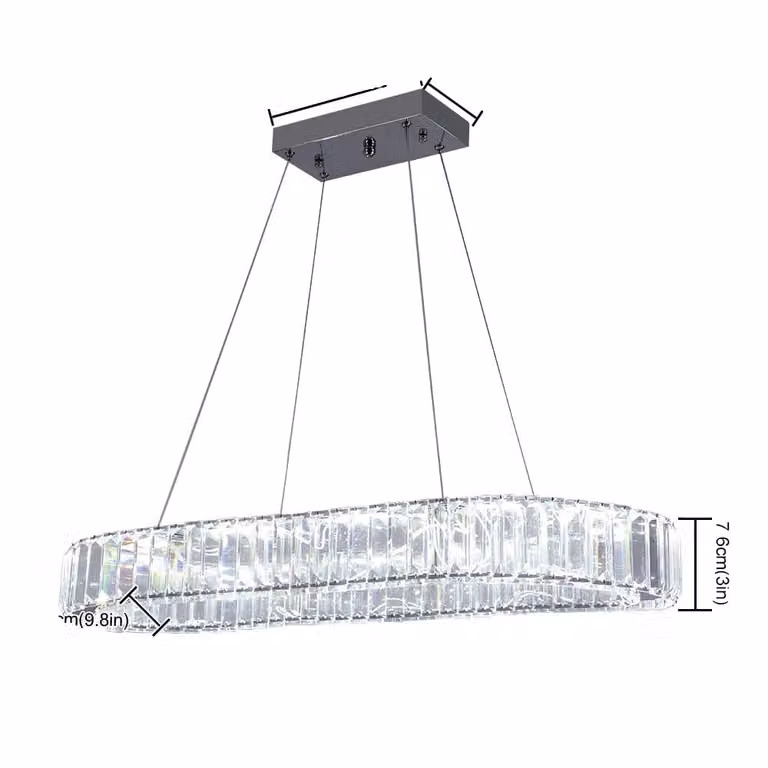 Moderna lampada a sospensione in cristallo, modalità di luce modificabile, elegante design ovale, L70cmxL25cm cromo, telecomandata