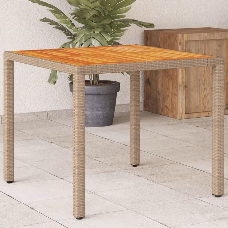 vidaXL Tavolo da Giardino Quadrato in Polyrattan e Legno di Acacia, Colore Beige e Marrone, L 90 x P 90 x H 75 cm