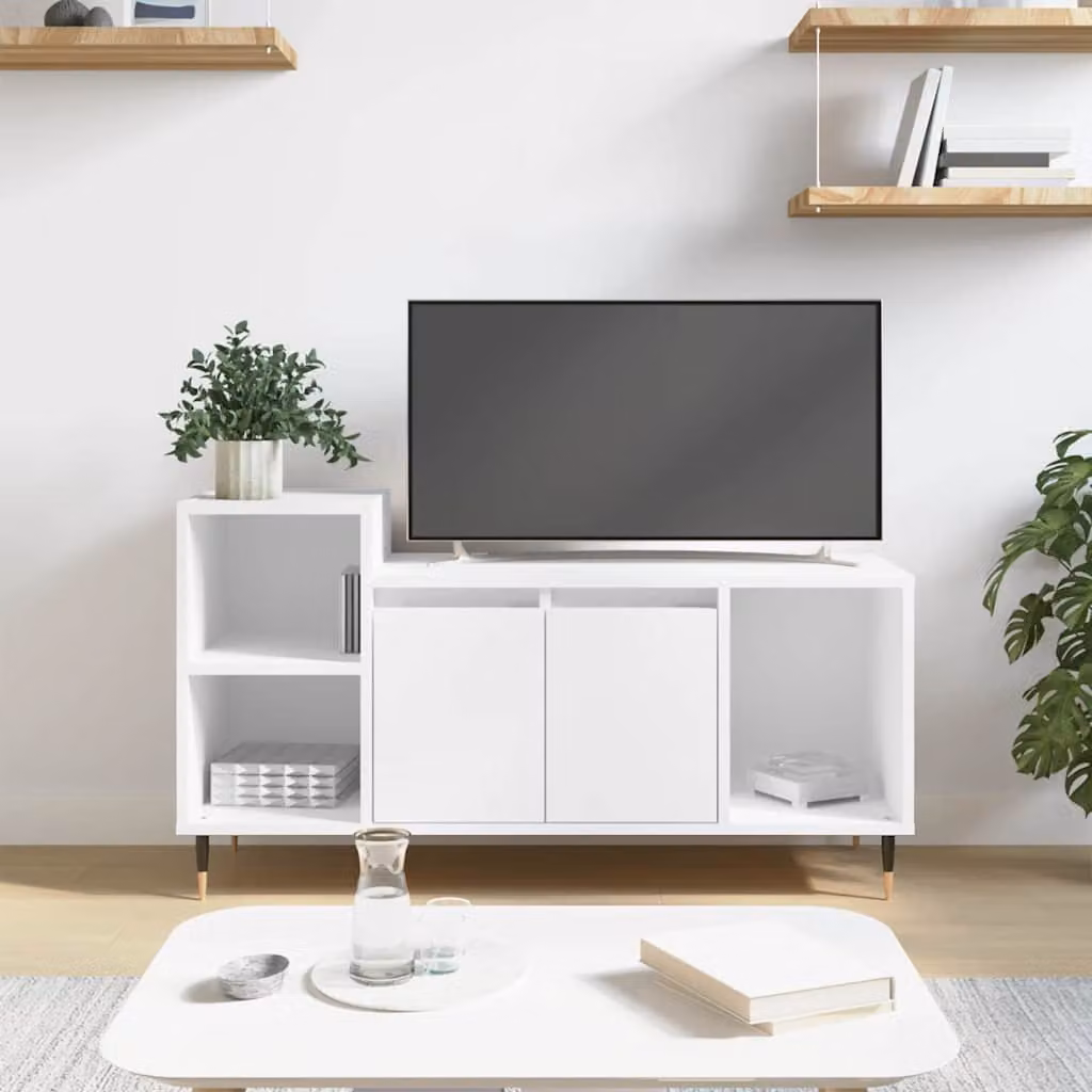 vidaXL Mobile Porta TV Bianco in Legno e Metallo L: 100 cm, P: 35 cm, H: 55 cm
