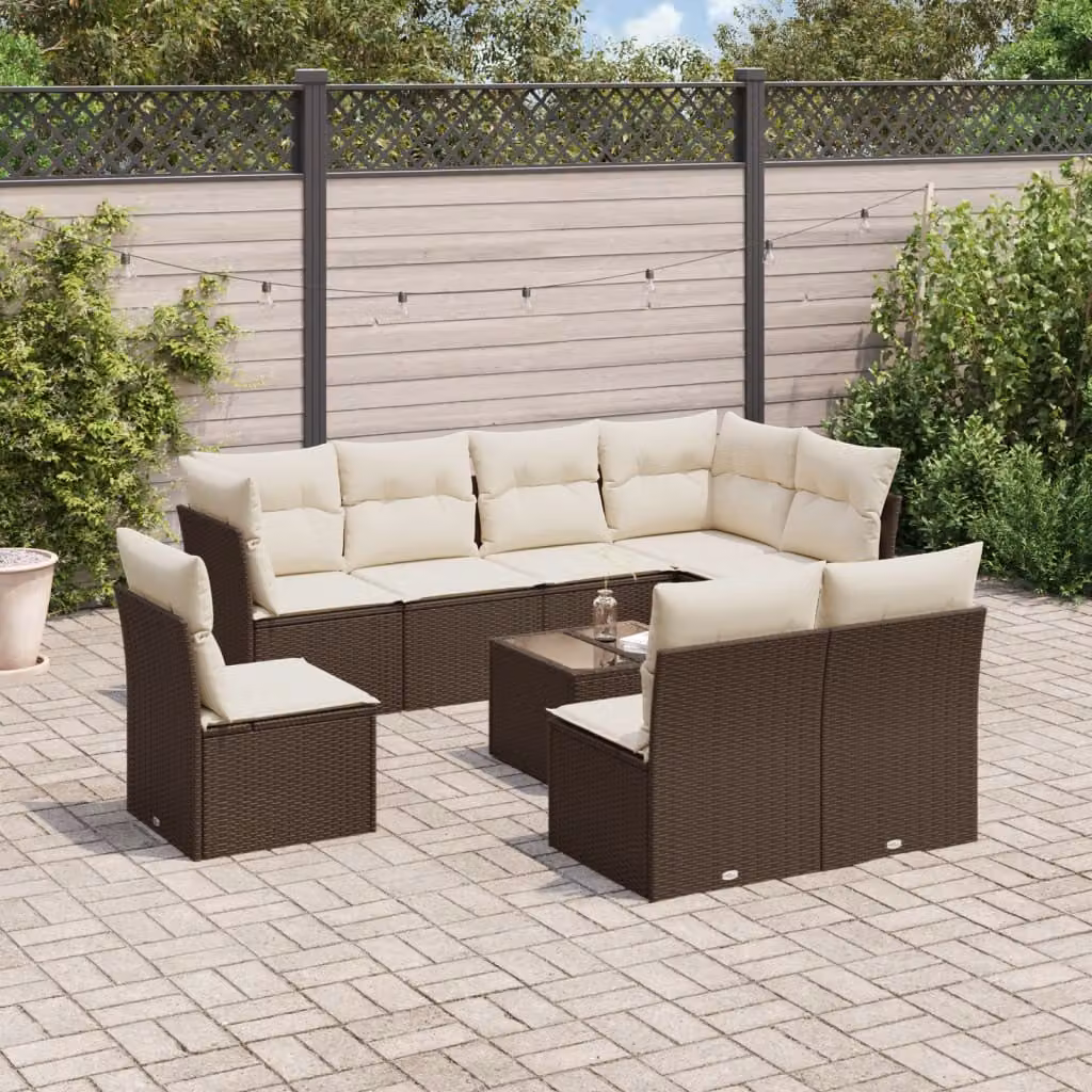Maison Exclusive - Set di 9 pezzi per giardino con cuscini Marrone Poly Rattan