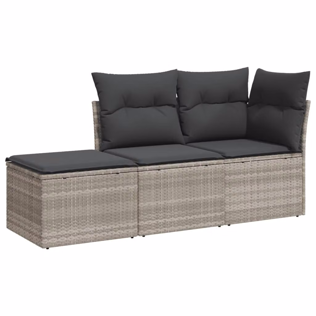 Set Divano da Giardino 3pz con Cuscini Grigio Chiaro Polyrattan