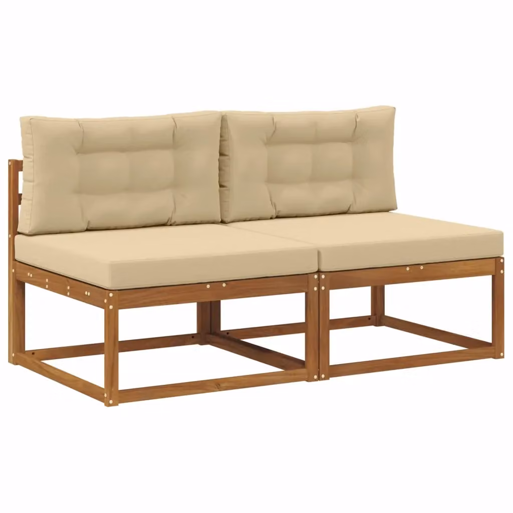 Divano componibile da esterno in legno di acacia con cuscini, colore beige e marrone, design moderno per giardino o terrazza – 2