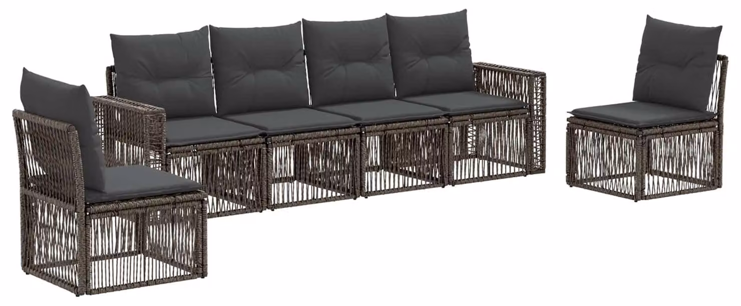 Set di divani da giardino, 6 pezzi, grigio e grigio scuro, in rattan sintetico