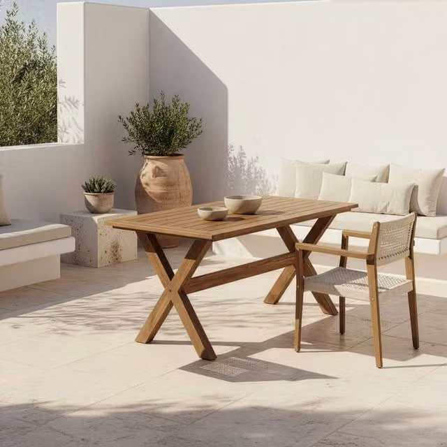 Tavolo da giardino rettangolare Banak in legno massello di acacia marrone e beige