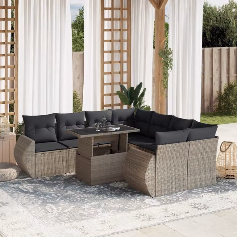 Maison Exclusive - Set Divano da Giardino 9pz con Cuscini Grigio Chiaro Polyrattan