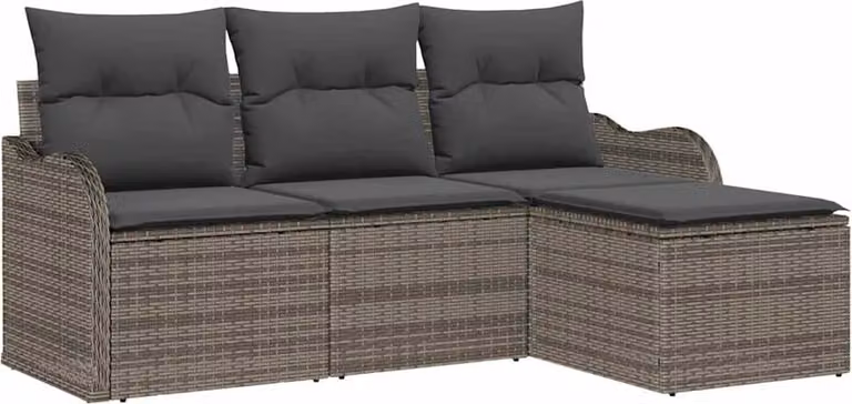 Set Divano da Giardino 4 pcs Grigio polyrattan