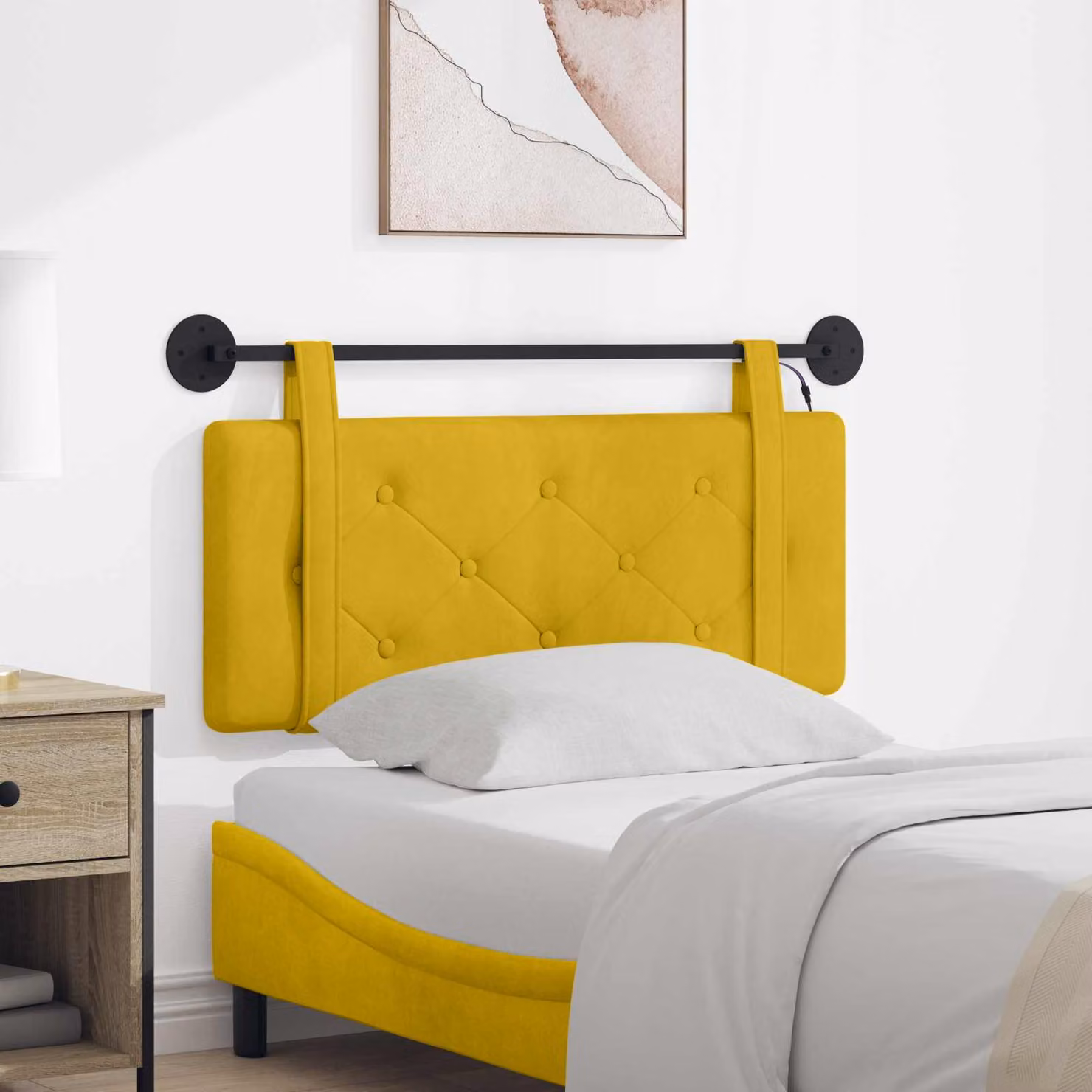 Testiera per letto sospesa vidaXL in velluto giallo con luce LED integrata