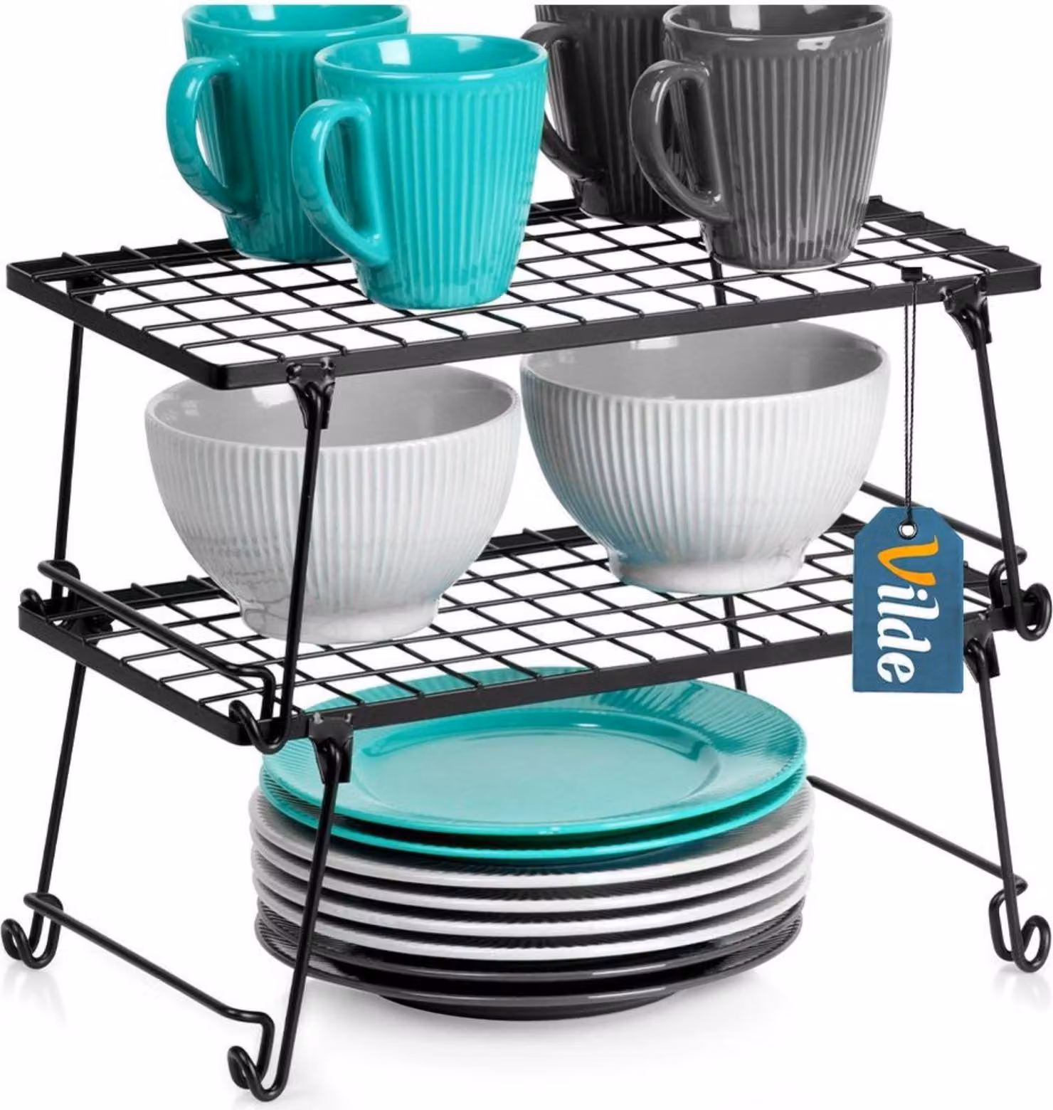 Vilde | Scaffale da cucina - Scaffale da armadio - Metallo - Scaffale per bicchieri - Nero 36x22x15 cm - 2 pezzi