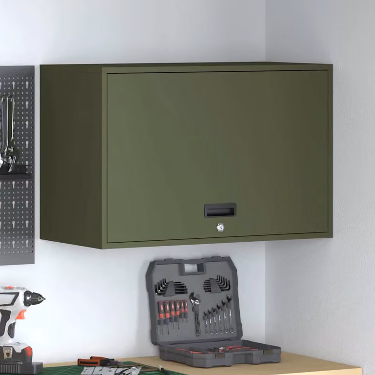 Armadio a muro per garage vidaXL Oliver verde con ante pieghevoli in metallo e legno L: 80 cm, P: 40 cm, H: 53 cm