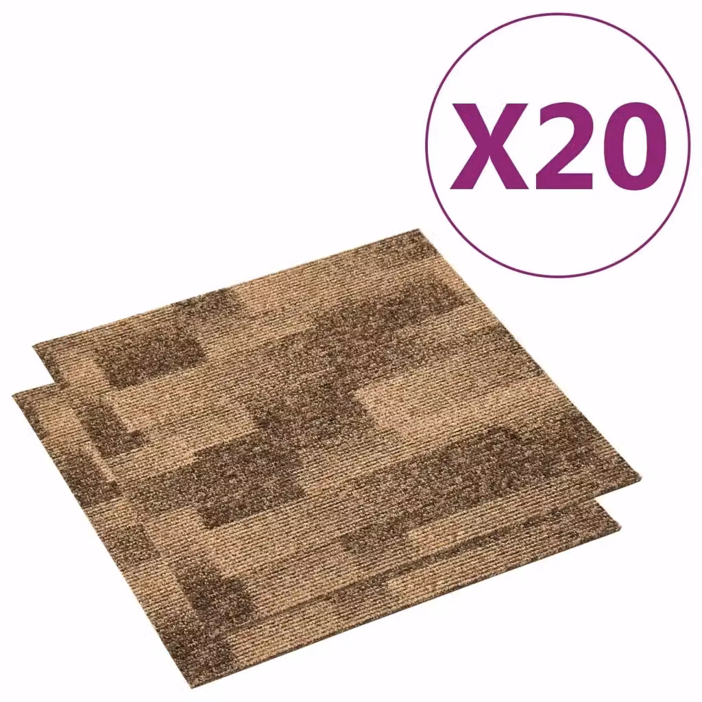 Set di 20 piastrelle di moquette vidaXL moderne in polipropilene marrone, L/P: 50 x 50 cm – 2
