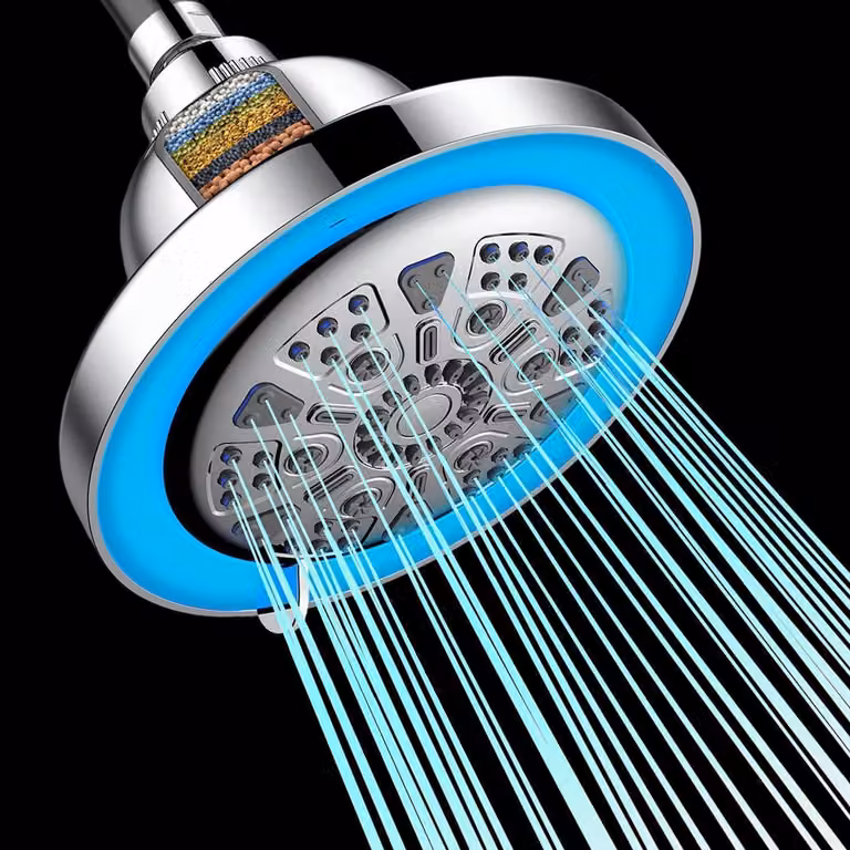 Rubinetto doccia LED con indicatore di temperatura, 3 colori, 7 modalità di erogazione, filtro anticalcare, senza batterie