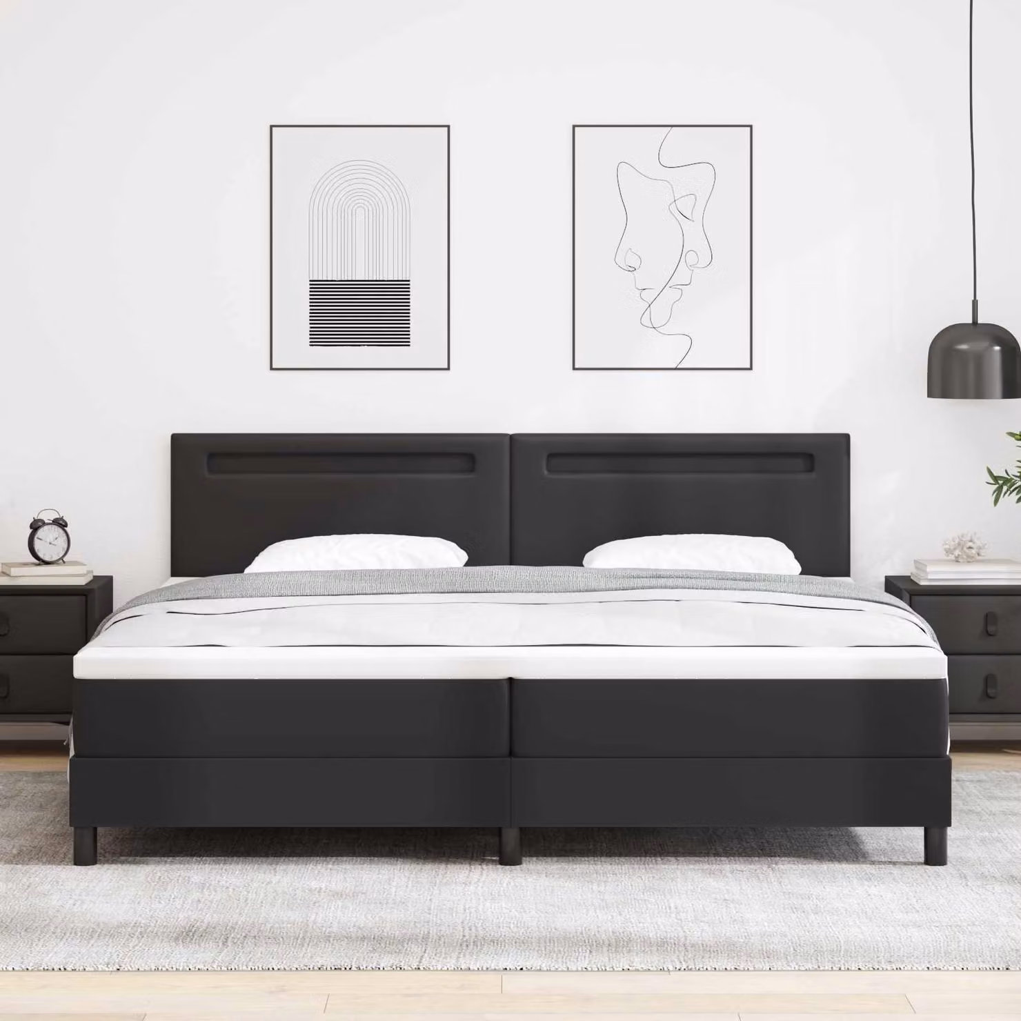 Maison Exclusive - Letto con boxspring e testiera nera, dimensioni 200 x 200 cm, rivestito in ecopelle