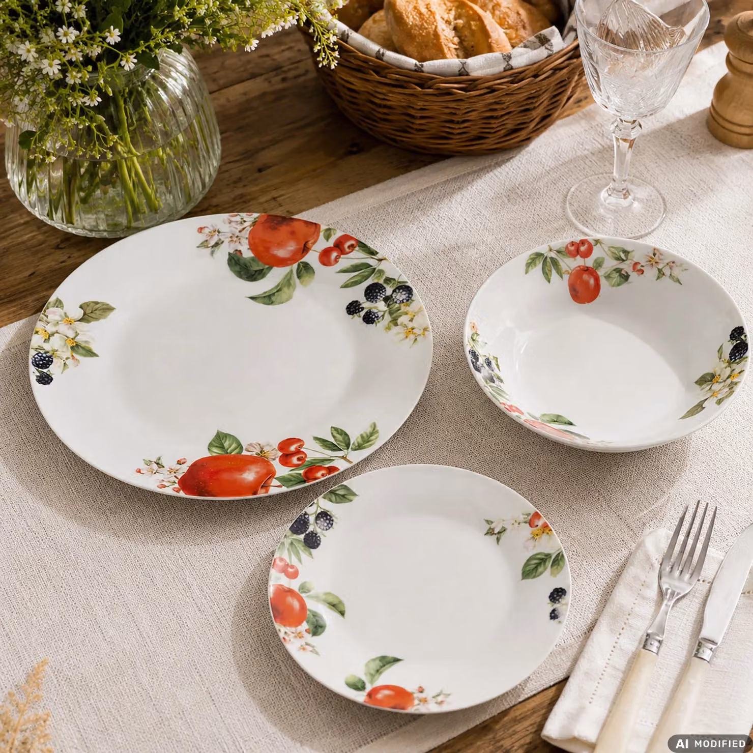 Servizio di piatti Gusto Casa Linea Rebeka in porcellana bianca con decorazione floreale, 18 pezzi – 2