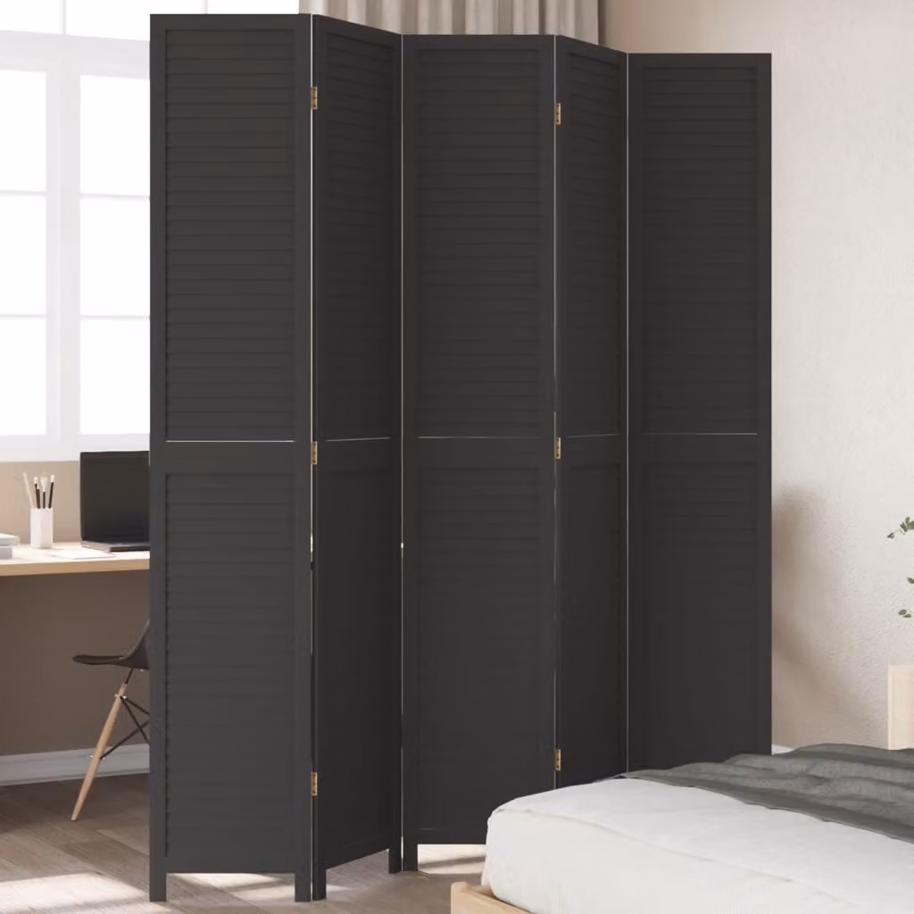 Divisorio Ambienti vidaXL con 5 Pannelli in Legno di Paulownia Nero Opaco H: 180 cm, L: 220 cm